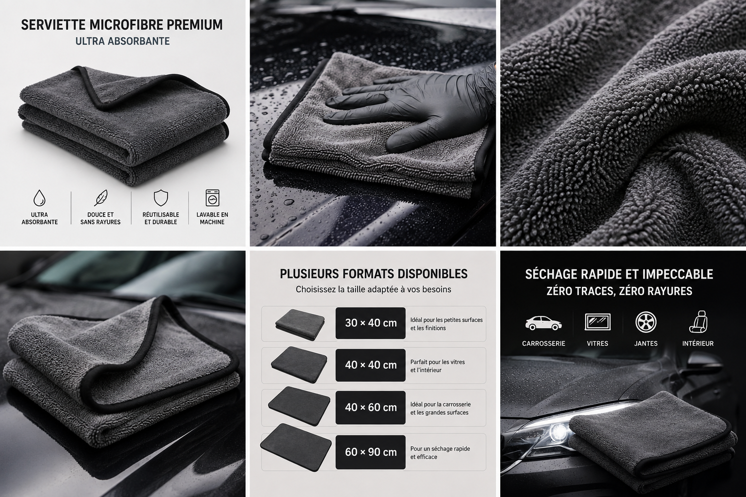 Serviette Microfibre Premium pour Voiture – Ultra Absorbante